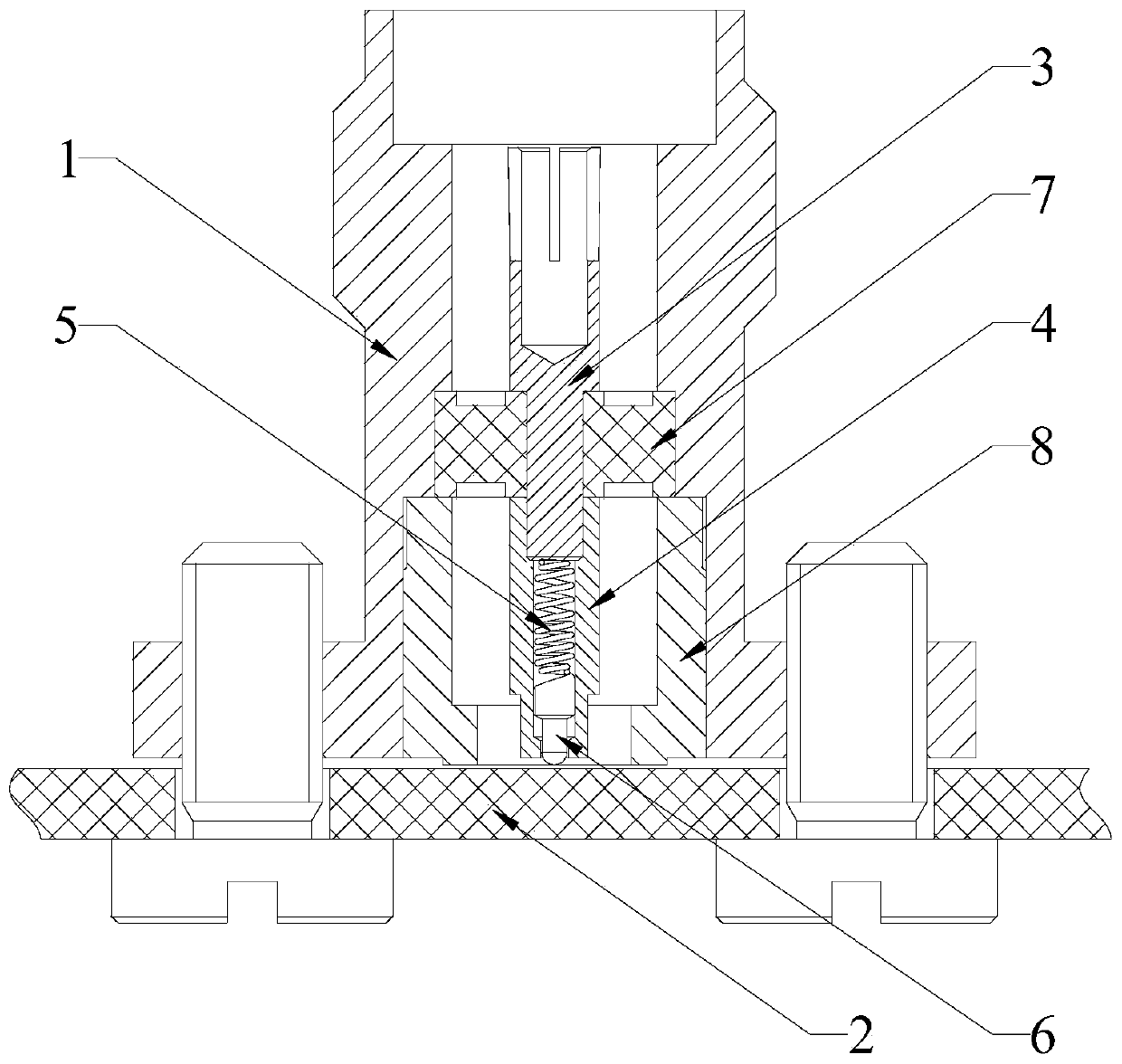 High-performance coaxial connector in flexible contact with PCB