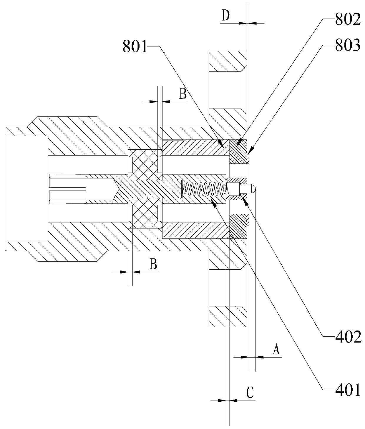 High-performance coaxial connector in flexible contact with PCB