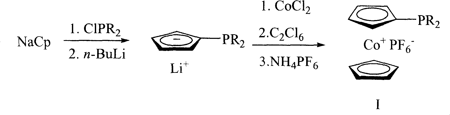 Cobaltocene cation monophosphine ligand and its synthesis and uses