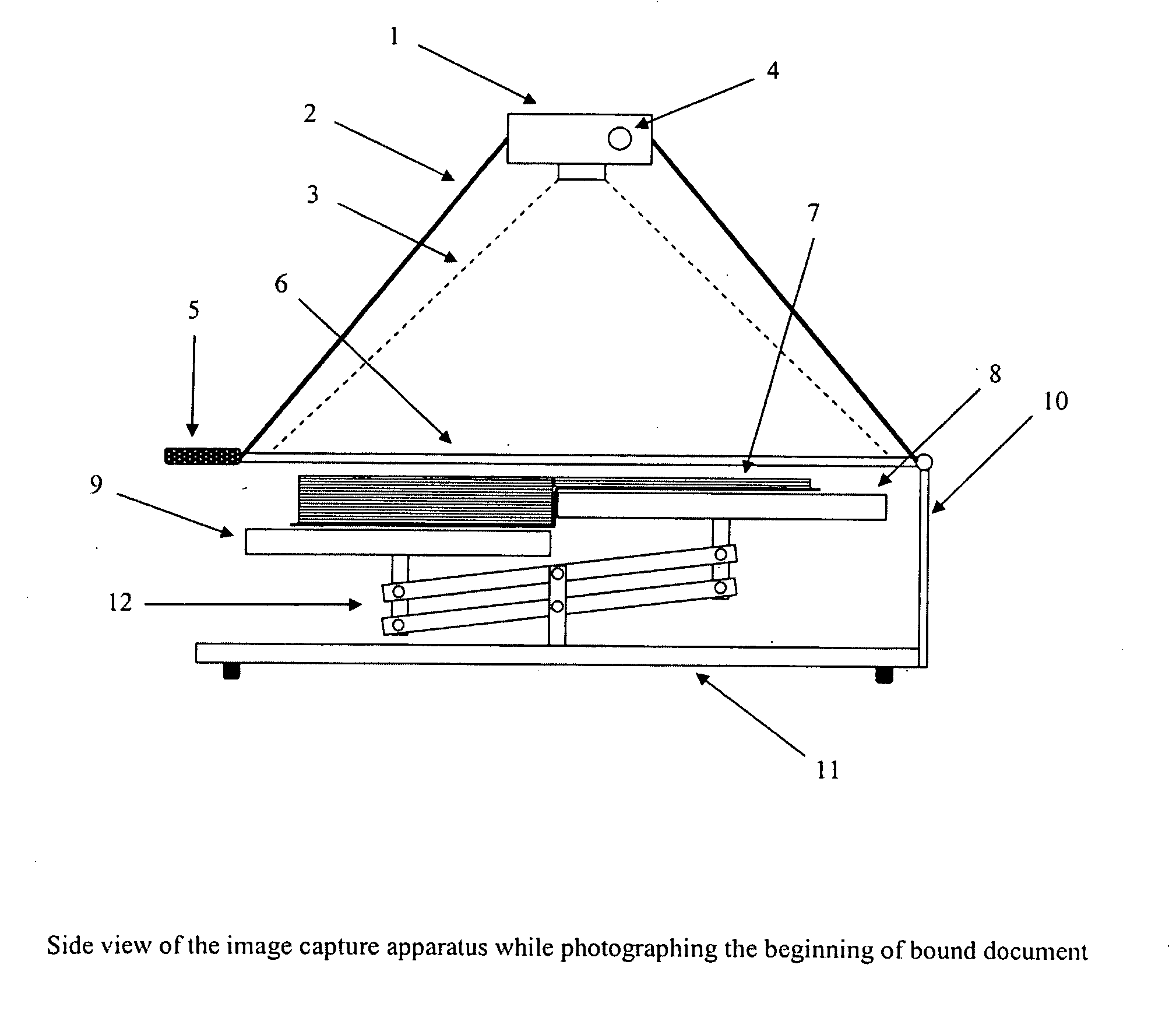 Method and apparatus for capturing the image of bound documents such as books using digital camera