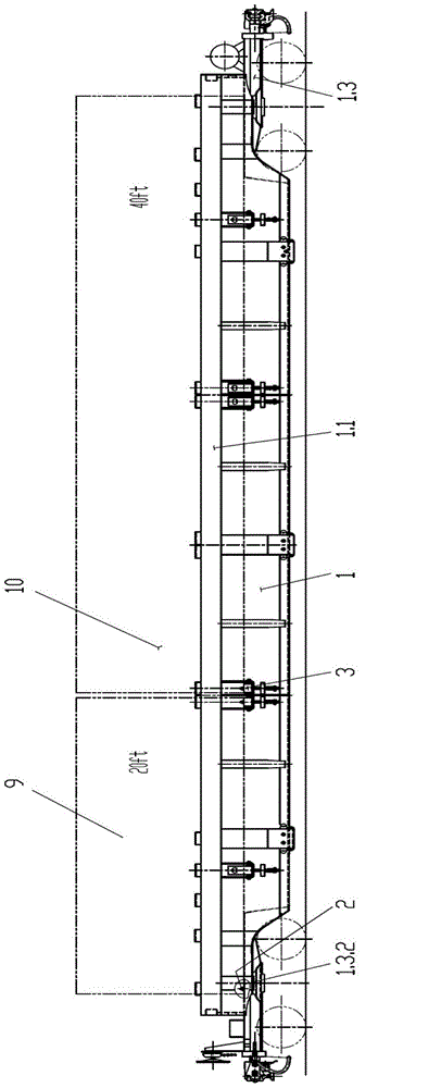 Freight car special for multi-mode combined loading containers