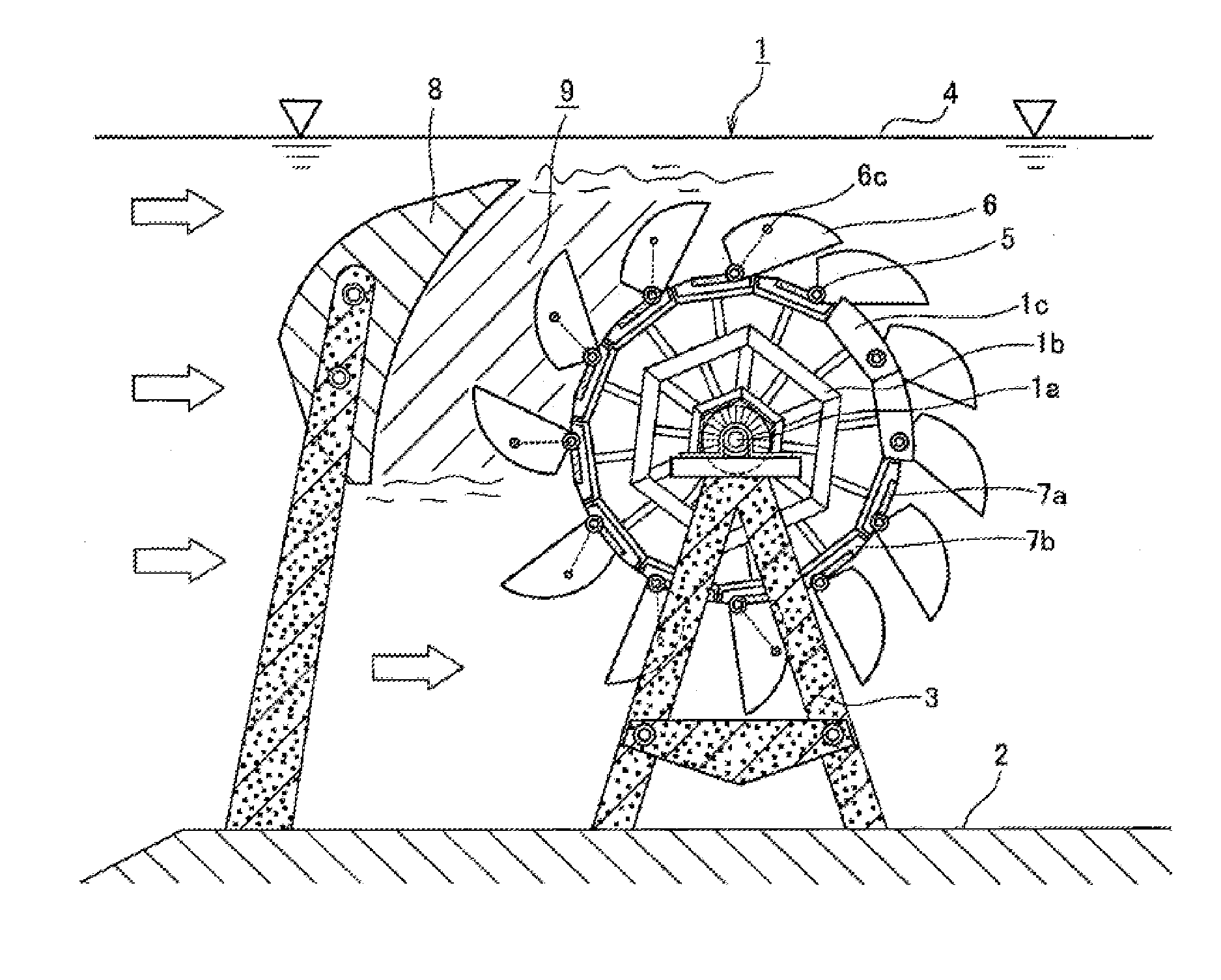 Bottomless-cup type water power conversion device utilizing flowing water energy