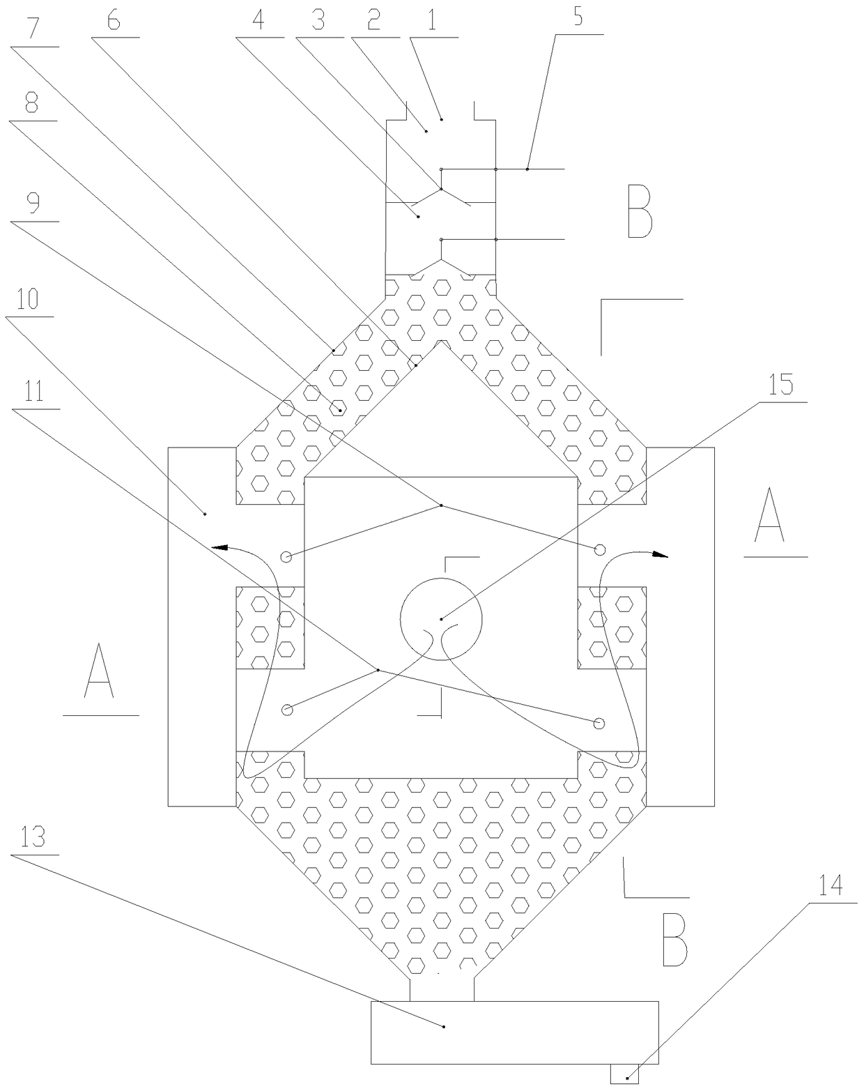 Mixed-flow moving bed high-temperature gas filtration and purification device and method