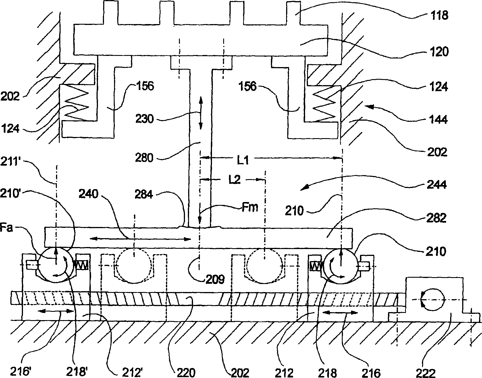 Compaction device for compacting moulded bodies from granular substances and method thereof