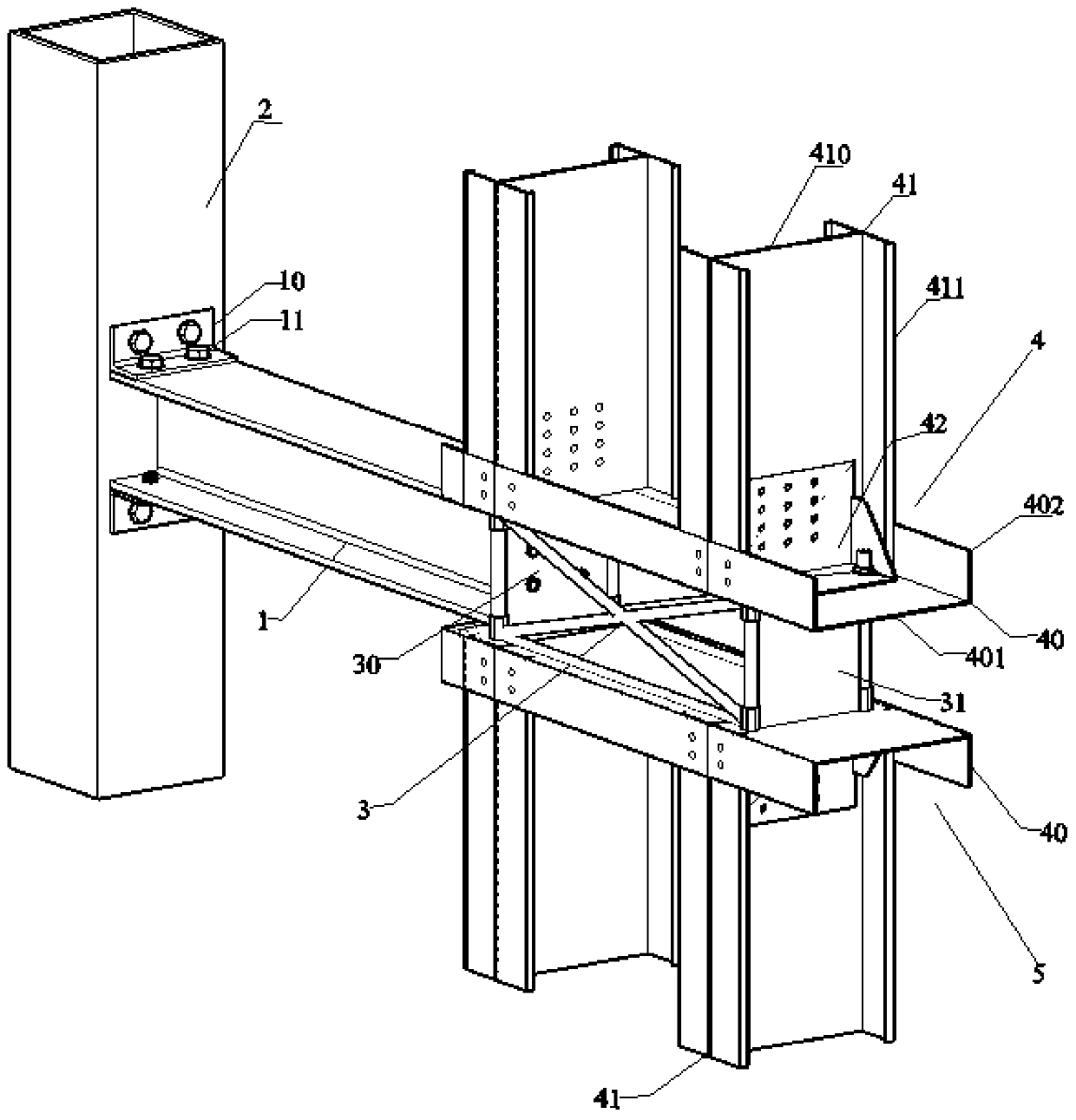 Connection structure for combined wall-light steel frame hybrid house