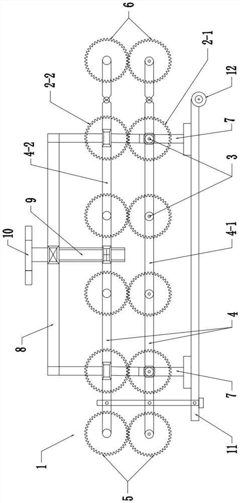 Gear transmission type film synchronous two-way stretching device and matched technological method thereof