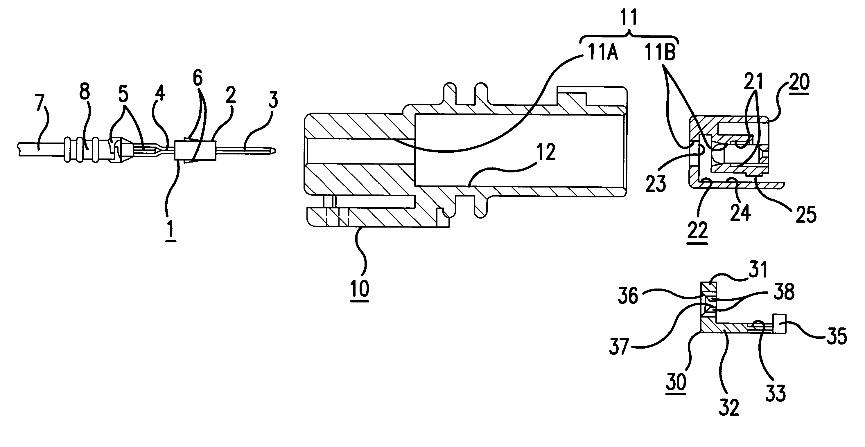 Connector with a side retainer