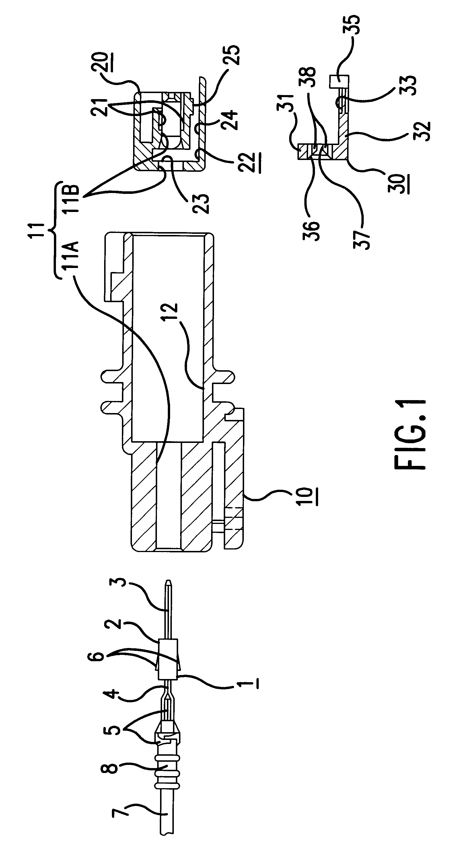 Connector with a side retainer