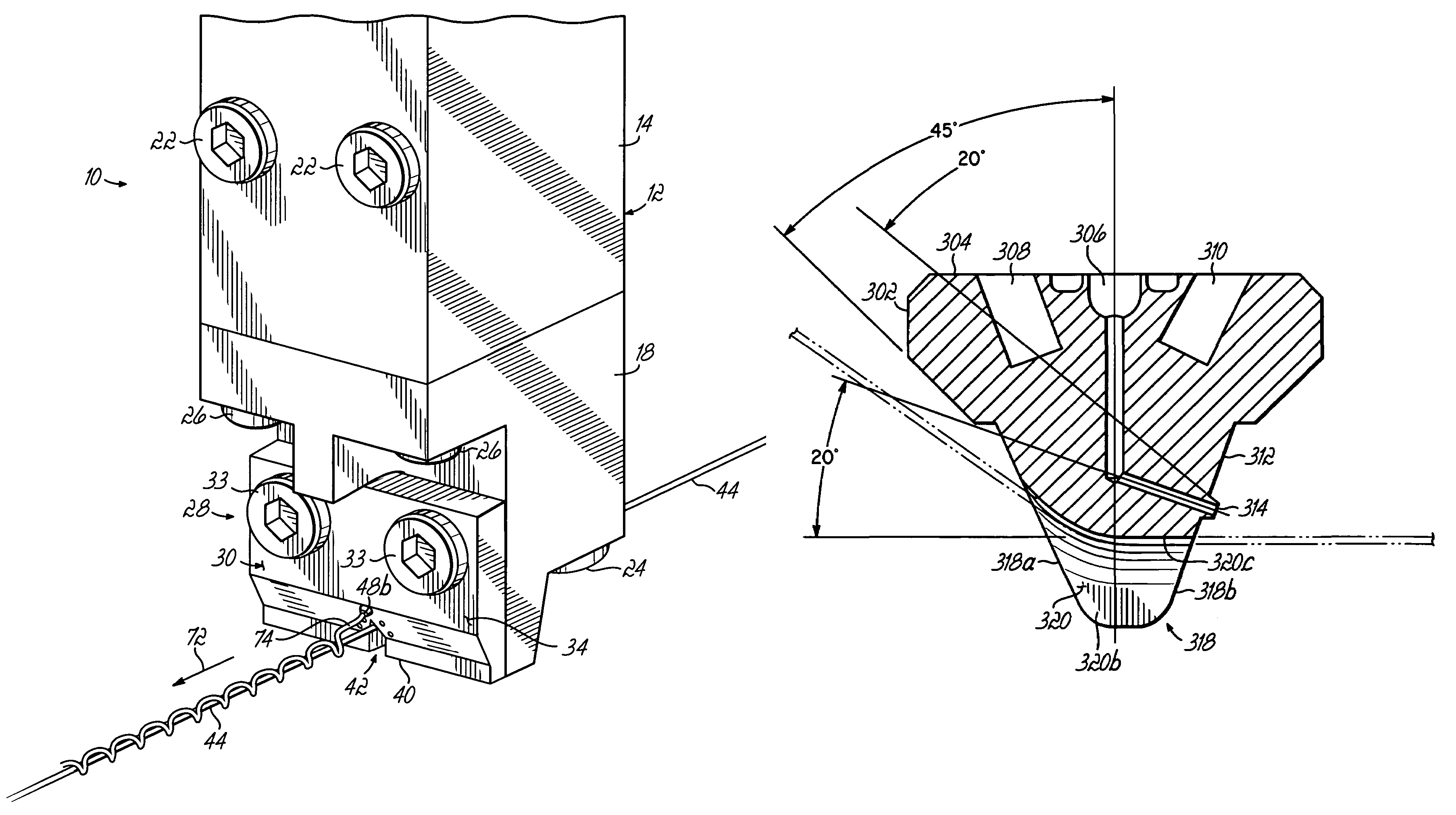 Module, nozzle and method for dispensing controlled patterns of liquid material