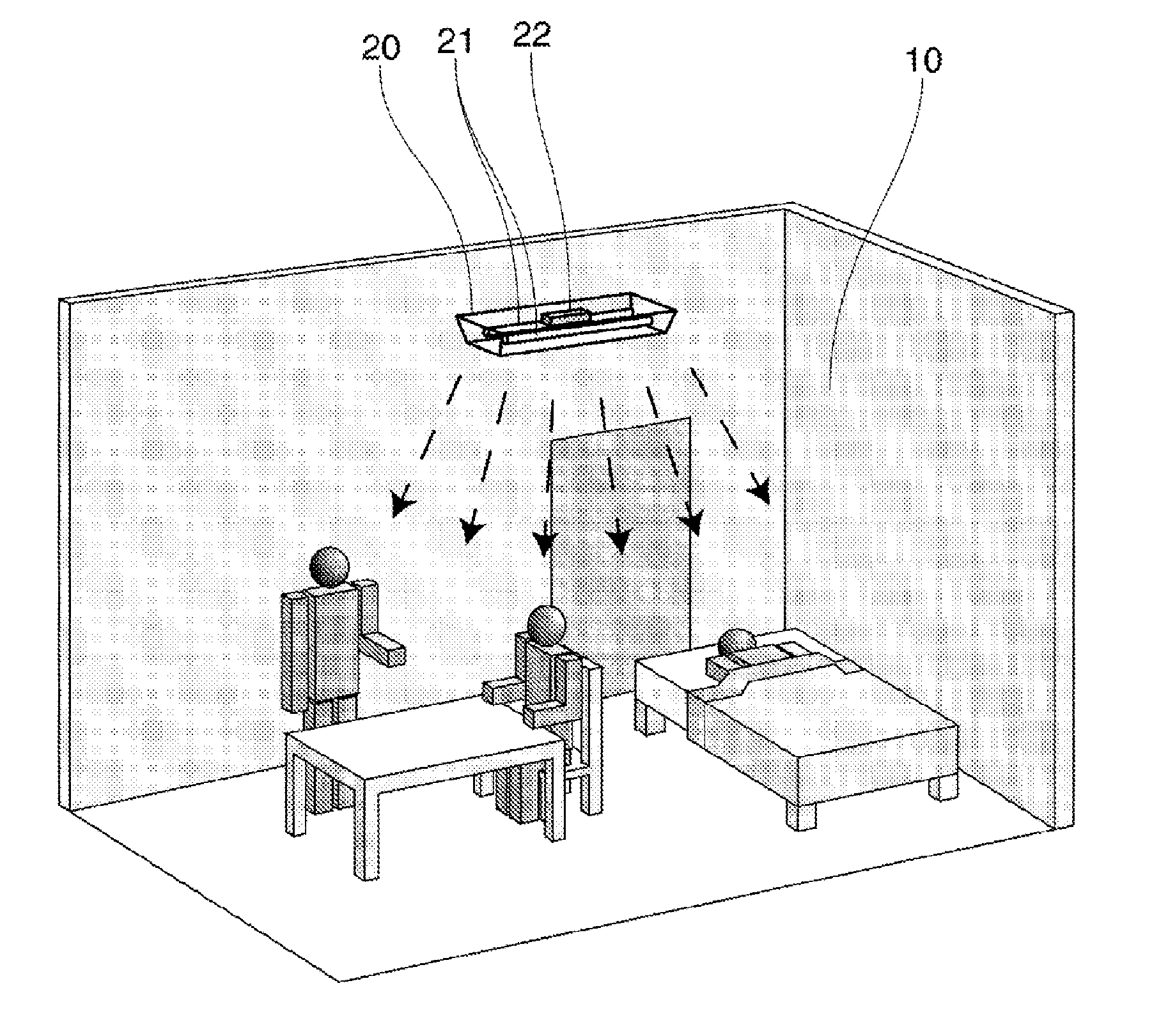 Light irradiation device for improving cognitive symptom and depression symptom, room having the light irradiation device, and lighting device for improving cognitive symptom and depression symptom