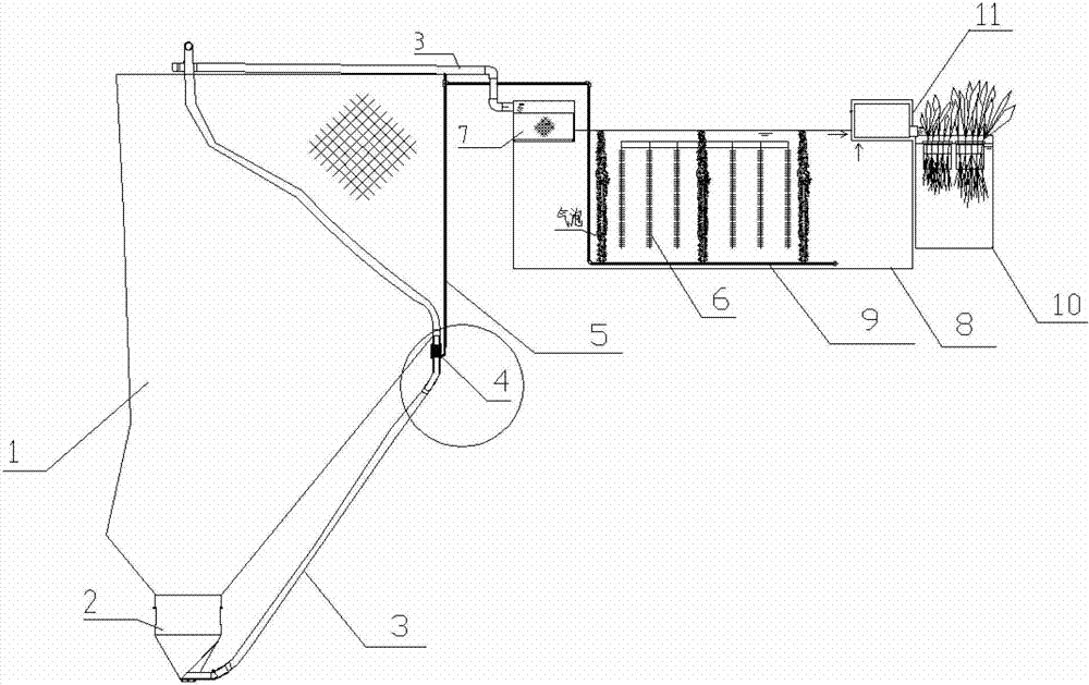 Sewage treatment device and method for net cage culture in large-sized water region