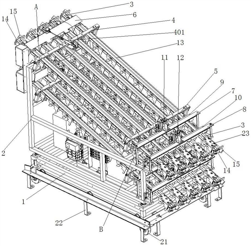 An automatic conveying material rack for small parts of automobile welding line