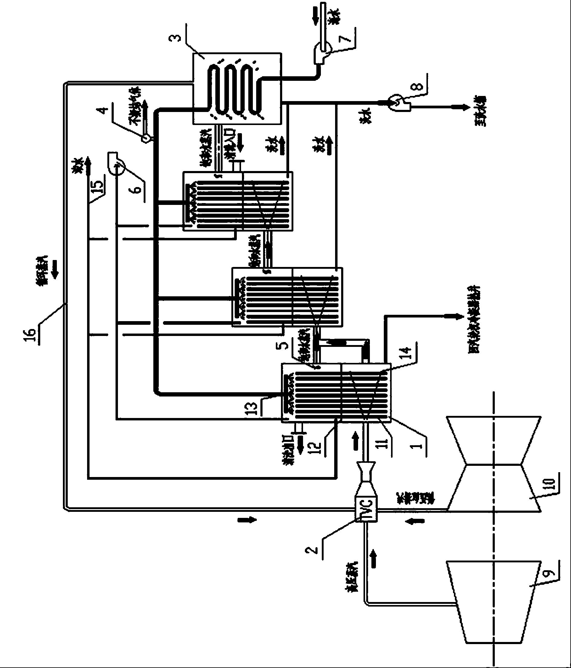 Heat-pipe low-temperature multi-effect sea water desalinating system and process flow