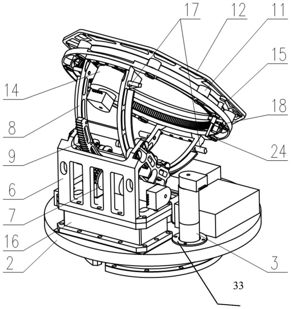 Wheel track type three-axis stable following radar antenna pedestal