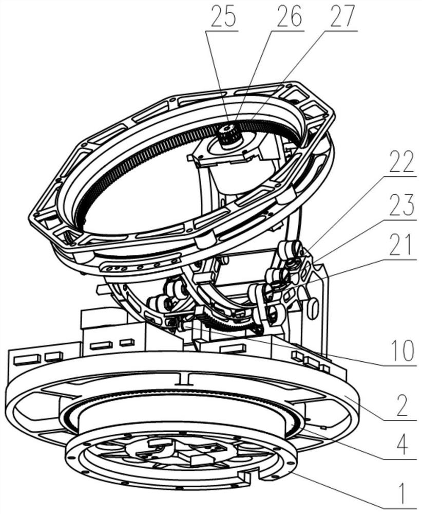 Wheel track type three-axis stable following radar antenna pedestal