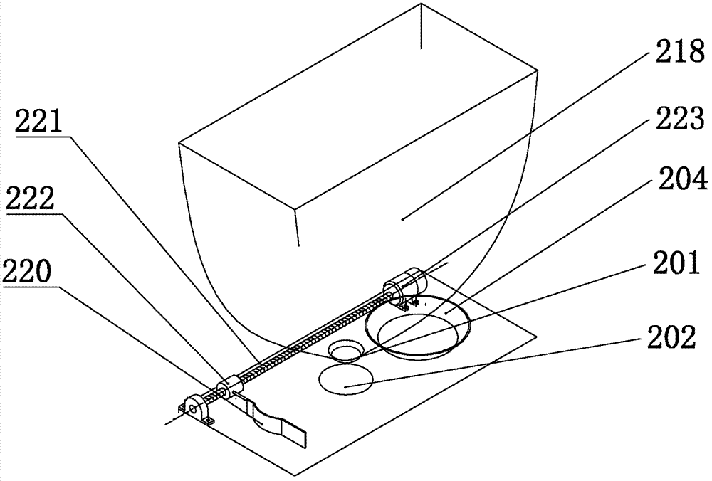 Product discharging, liquid supplying and cleaning device for automatic cooking device and operation method thereof