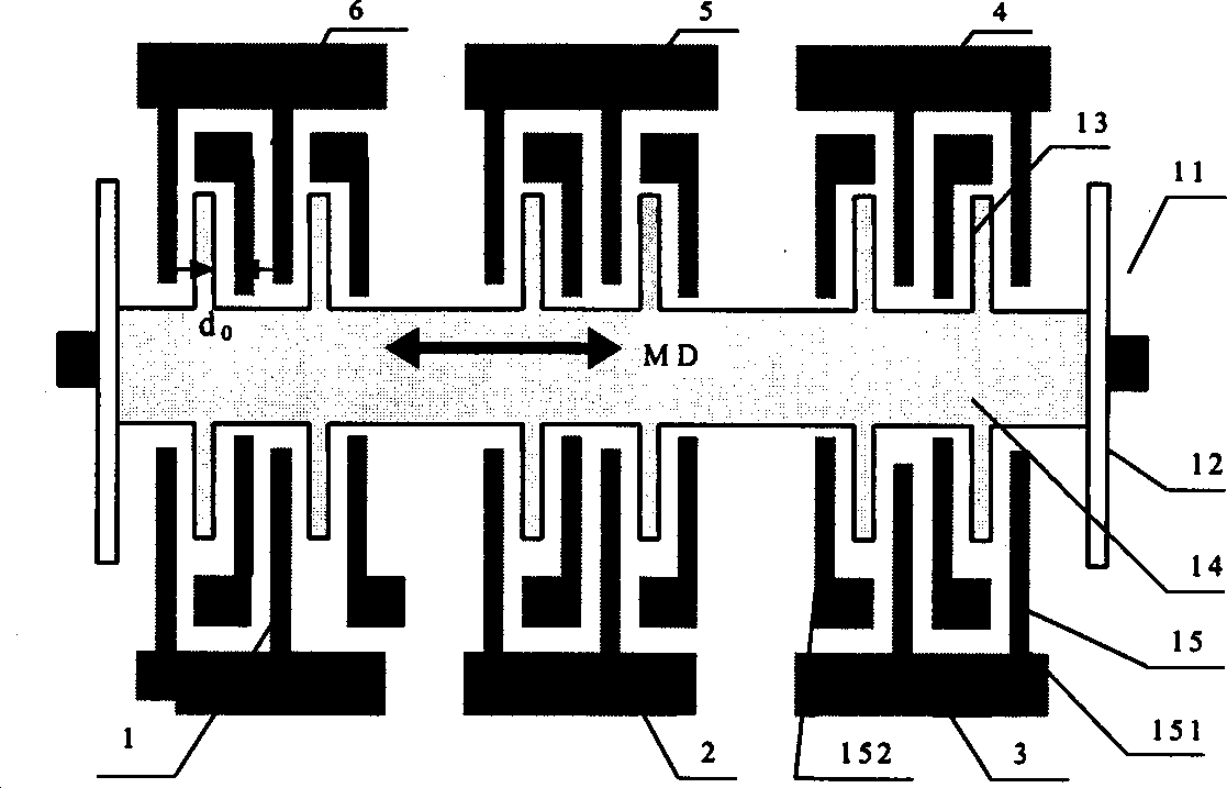 Comb-shaped stereo silicon processing micro mechanical structure with fixed tooth offset