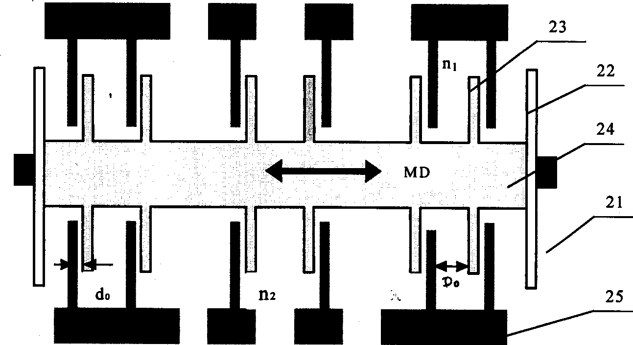 Comb-shaped stereo silicon processing micro mechanical structure with fixed tooth offset