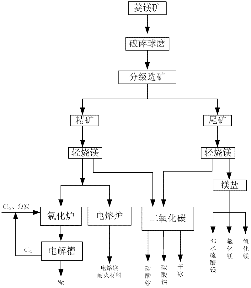 Integrated utilization method of low grade magnesite