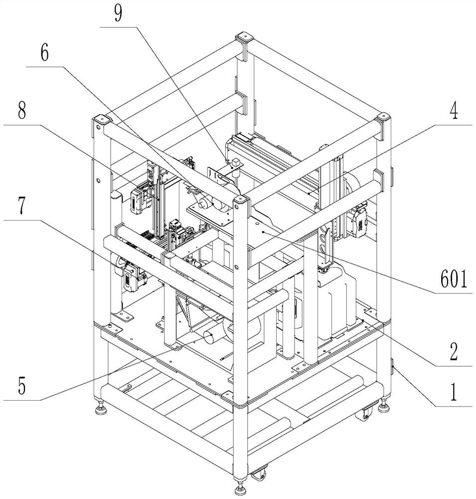 Labeling device of FOSB packaging assembly line