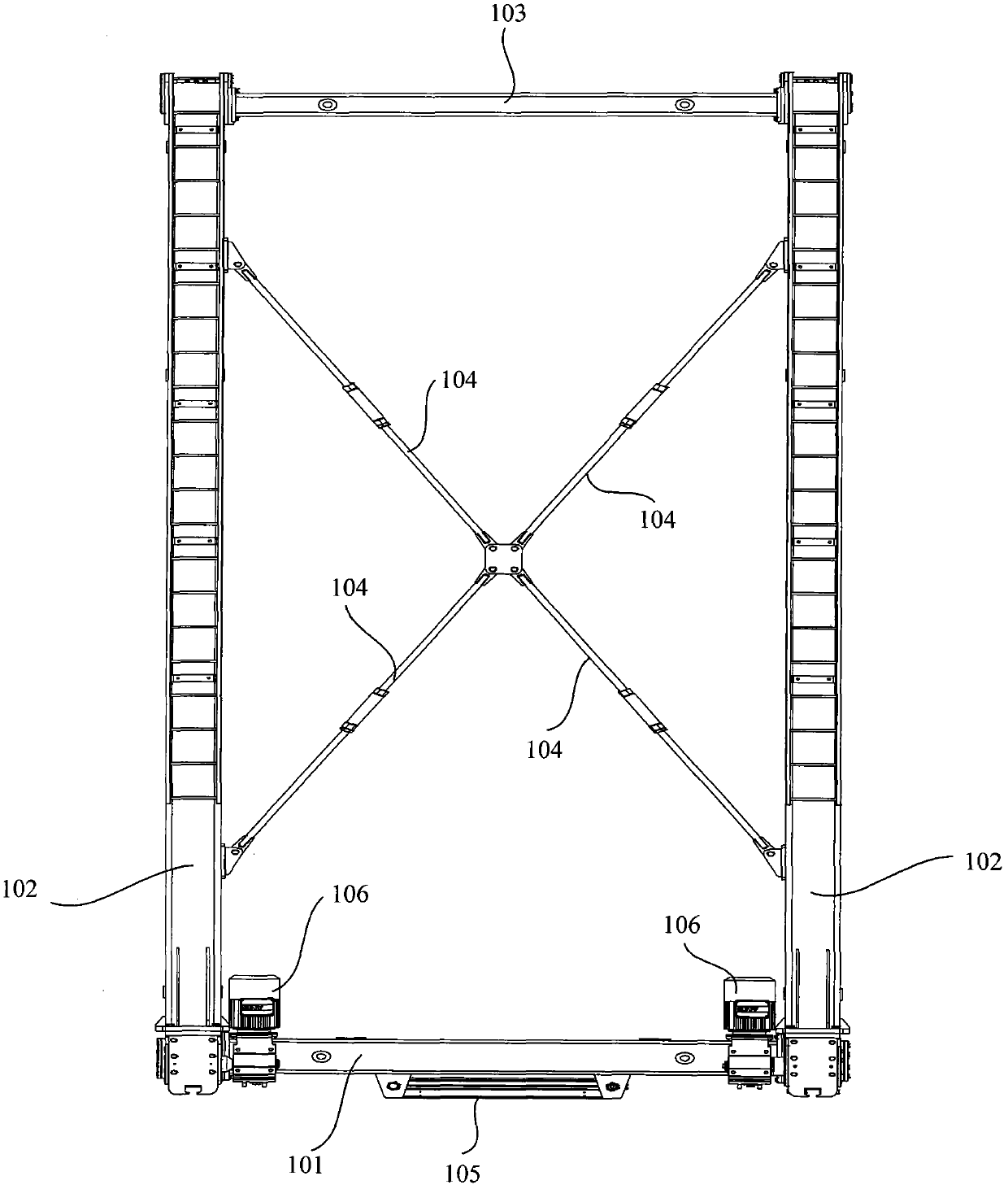 Four-post stacker of transporting train bogie