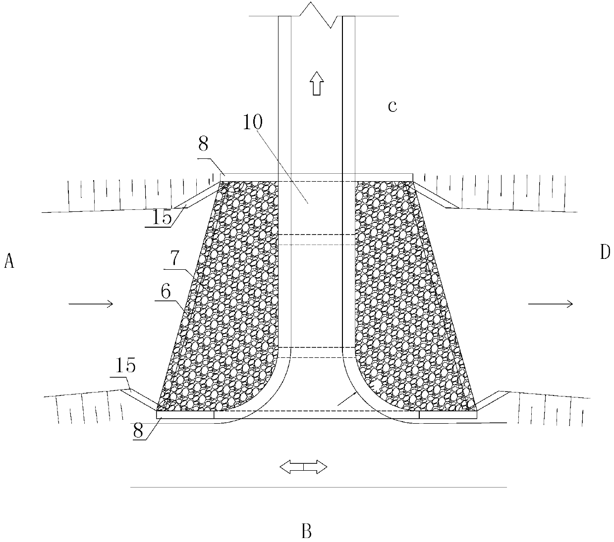 Water passing box culvert on soft soil foundation and construction method of water passing box culvert