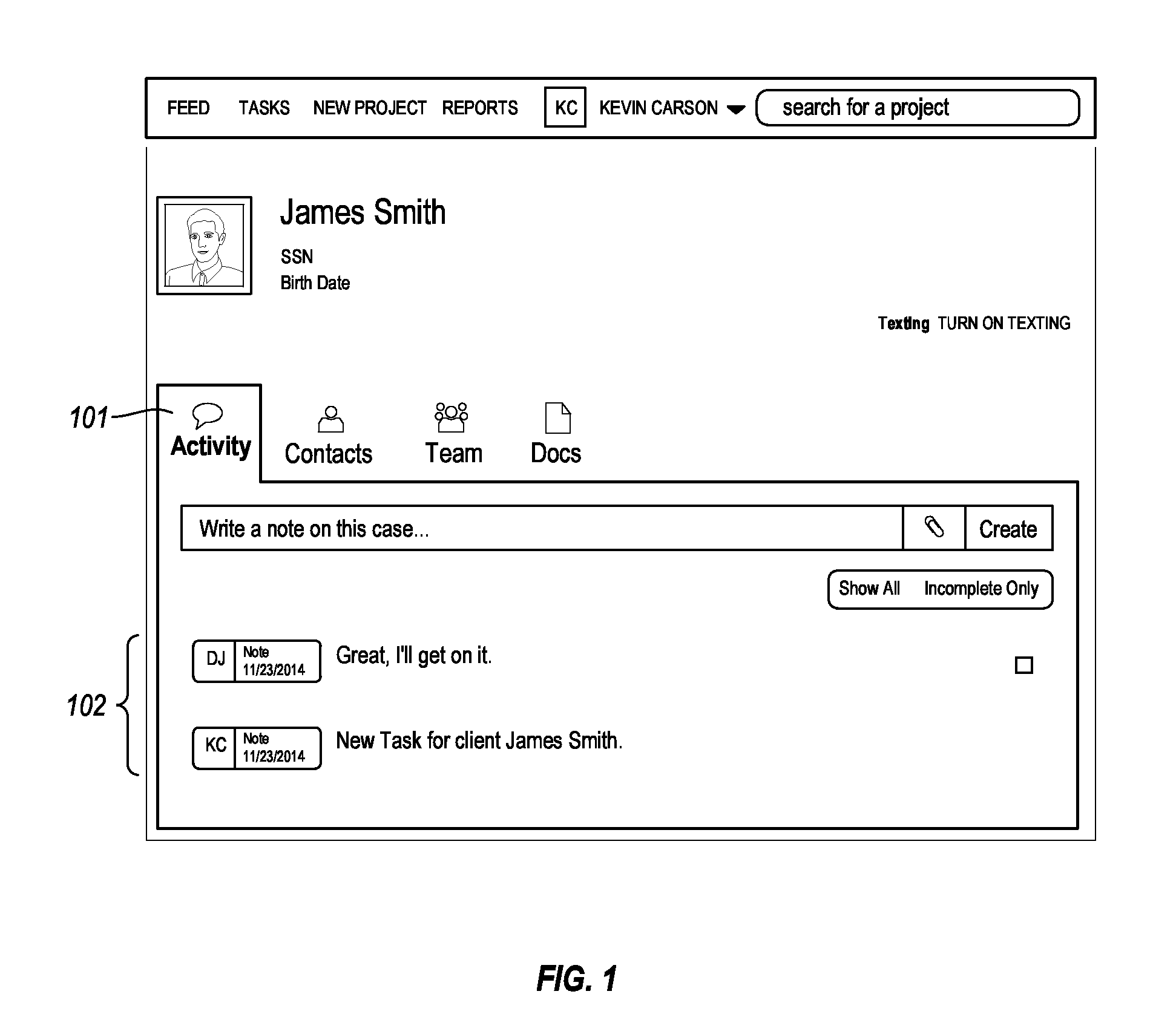 Text message integration with a computer-implemented collaboration platform