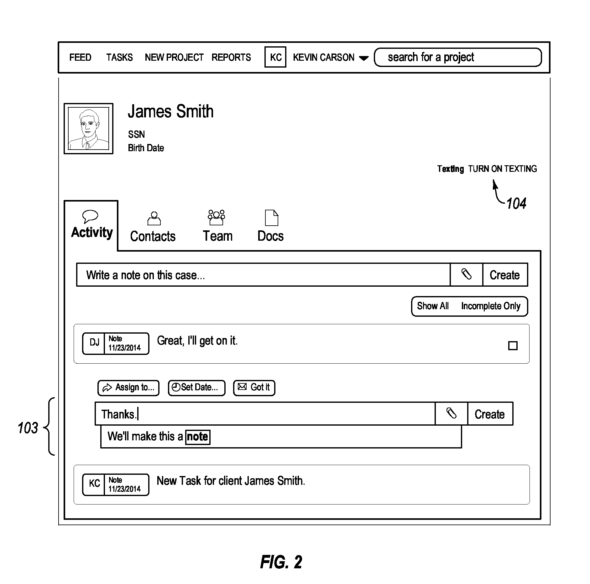 Text message integration with a computer-implemented collaboration platform