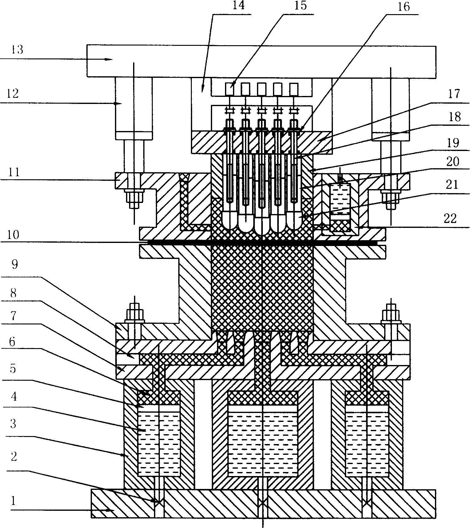 Sheet material mold-free multi-point forming device based on viscous medium transfer force and method