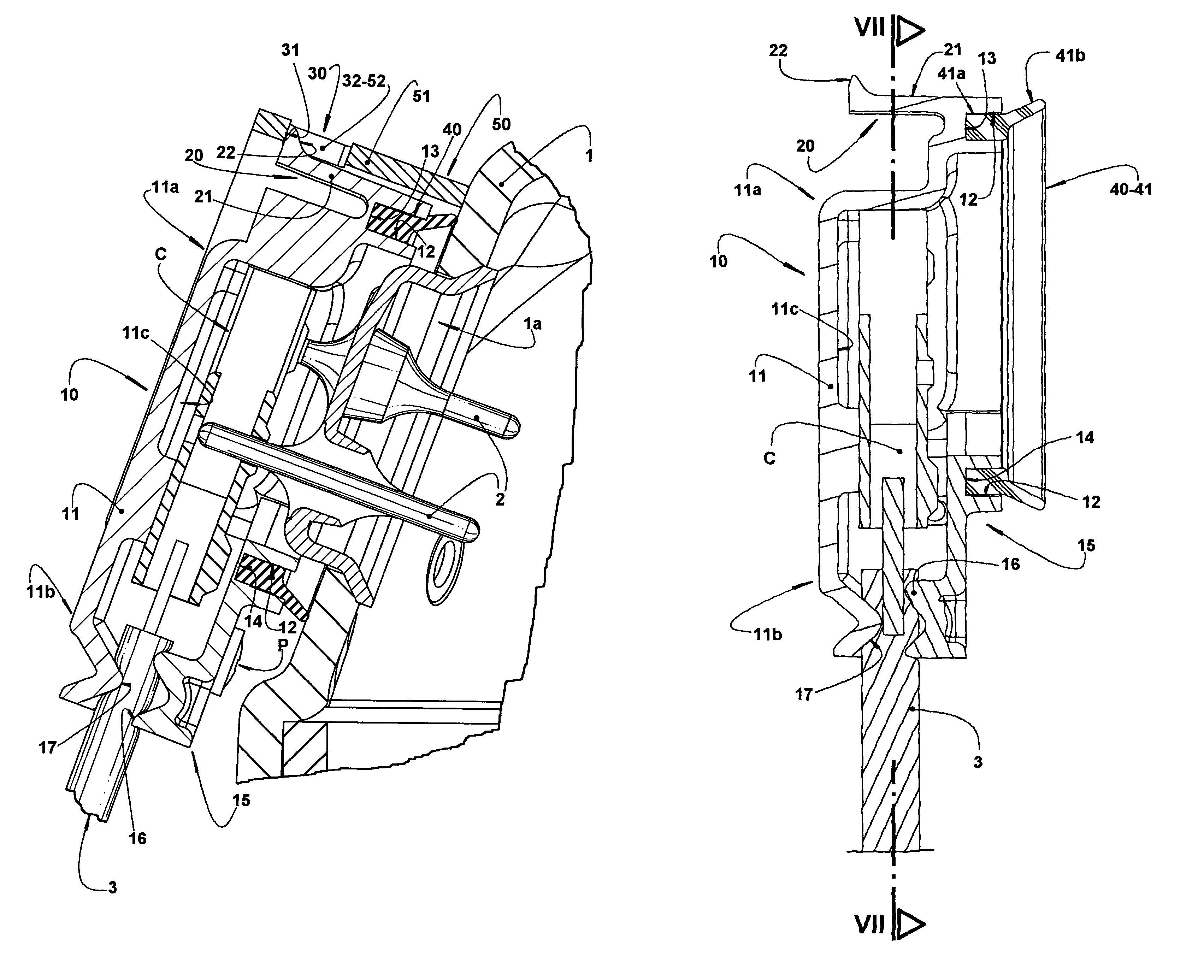 Mounting arrangement for an electric supply cable having a connector with a sealing ring and locking means