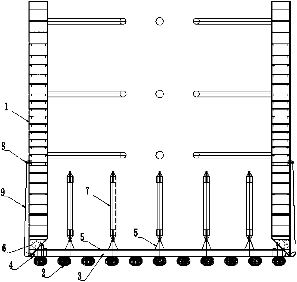 Method and device for integral river entering of high narrow steel cofferdam and fully-enclosed supporting bracket