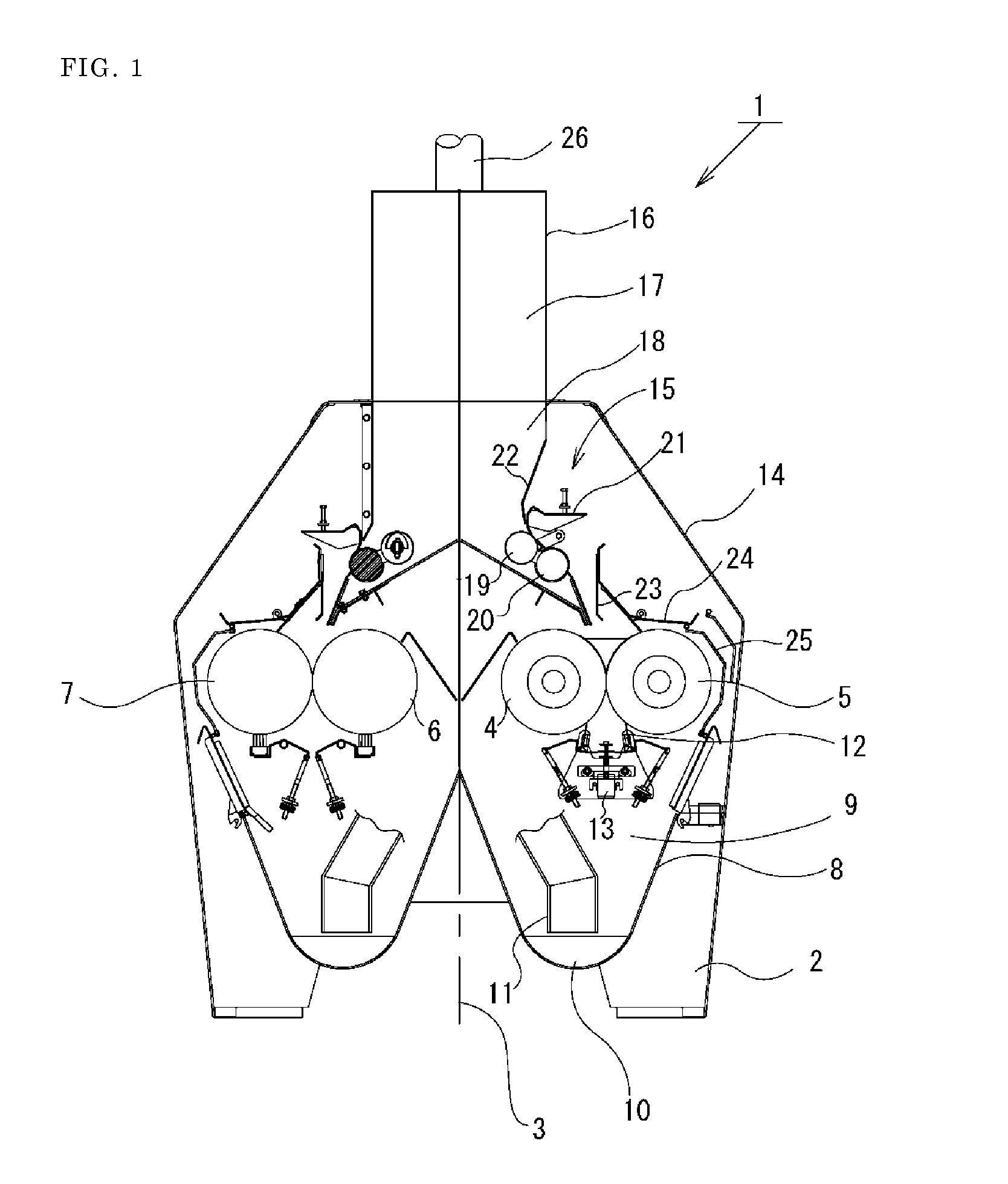 Stock level detector for roll machine for milling