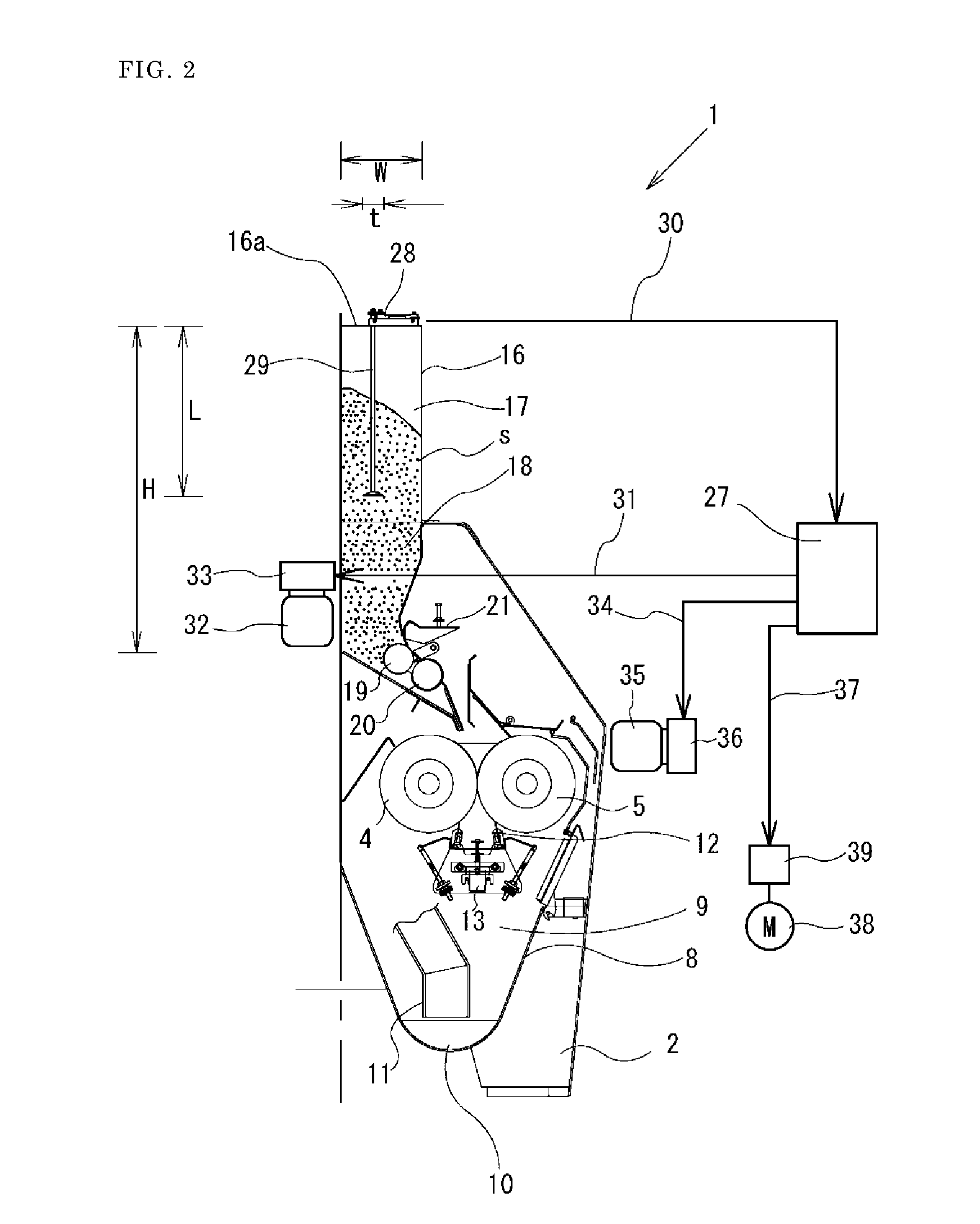 Stock level detector for roll machine for milling