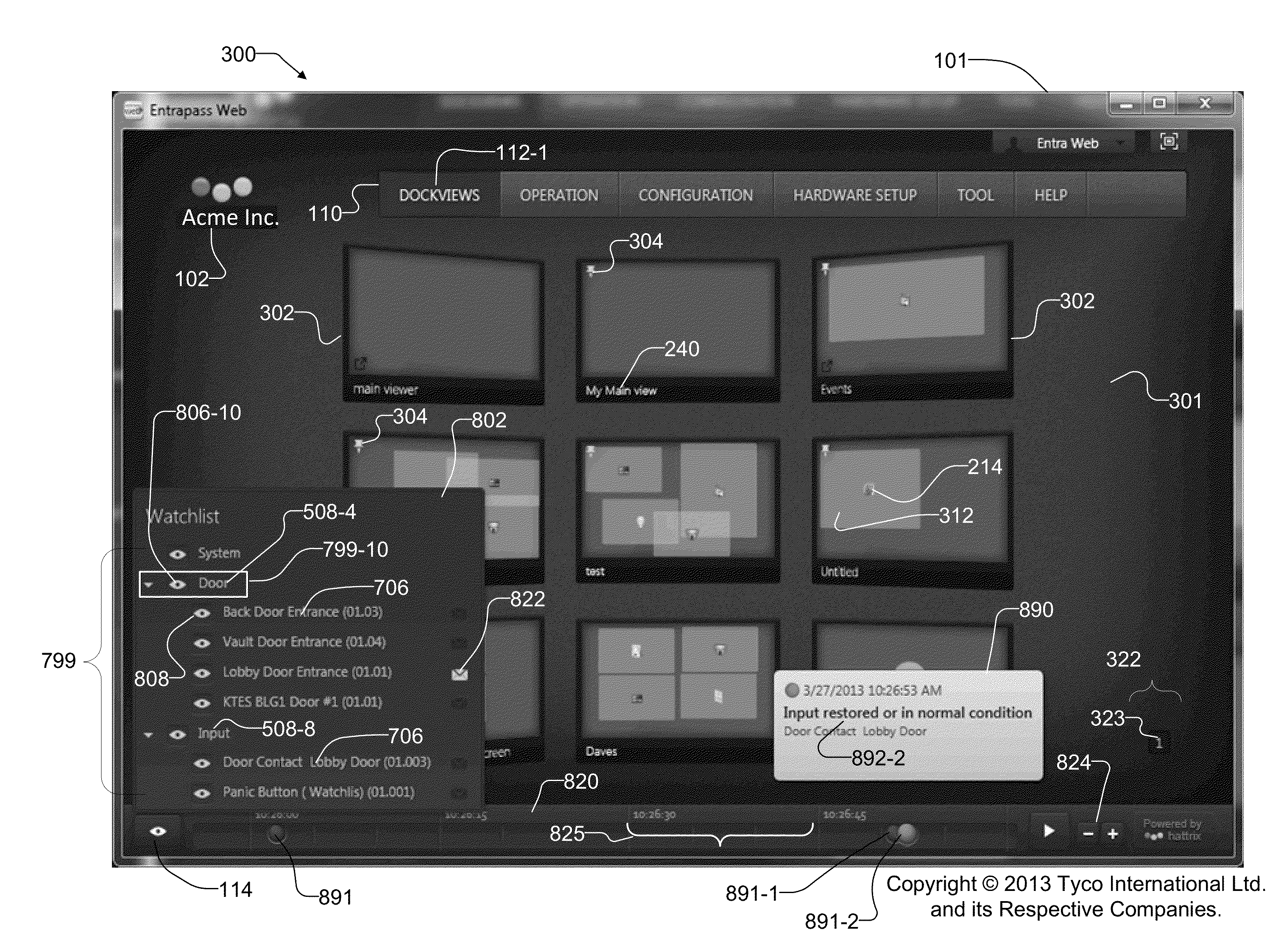 Security system and method with information display in flip window