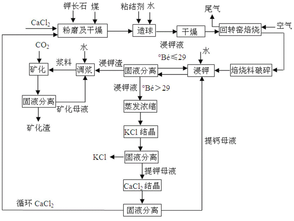 Method for concurrent production of potassium chloride and mineralization fixation of CO2