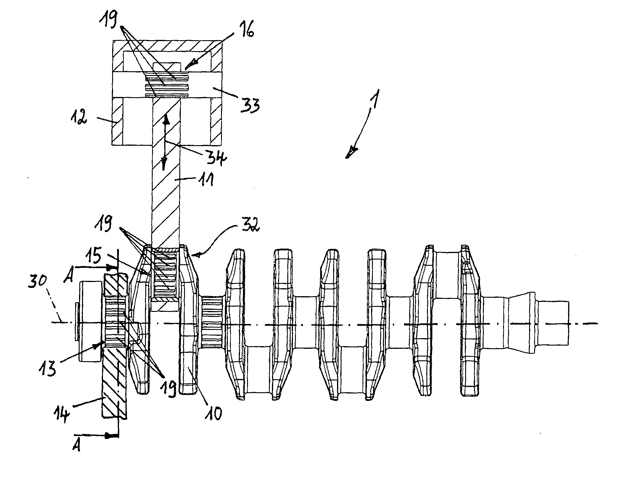 Crank-drive with bearings having micro -ramp structures of asymmetric form