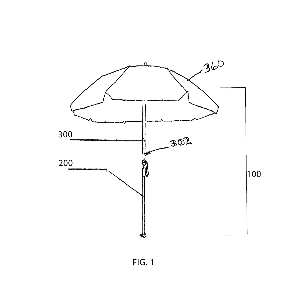 Serrated beach pole with fins, sleeve and rotation and fixation lever