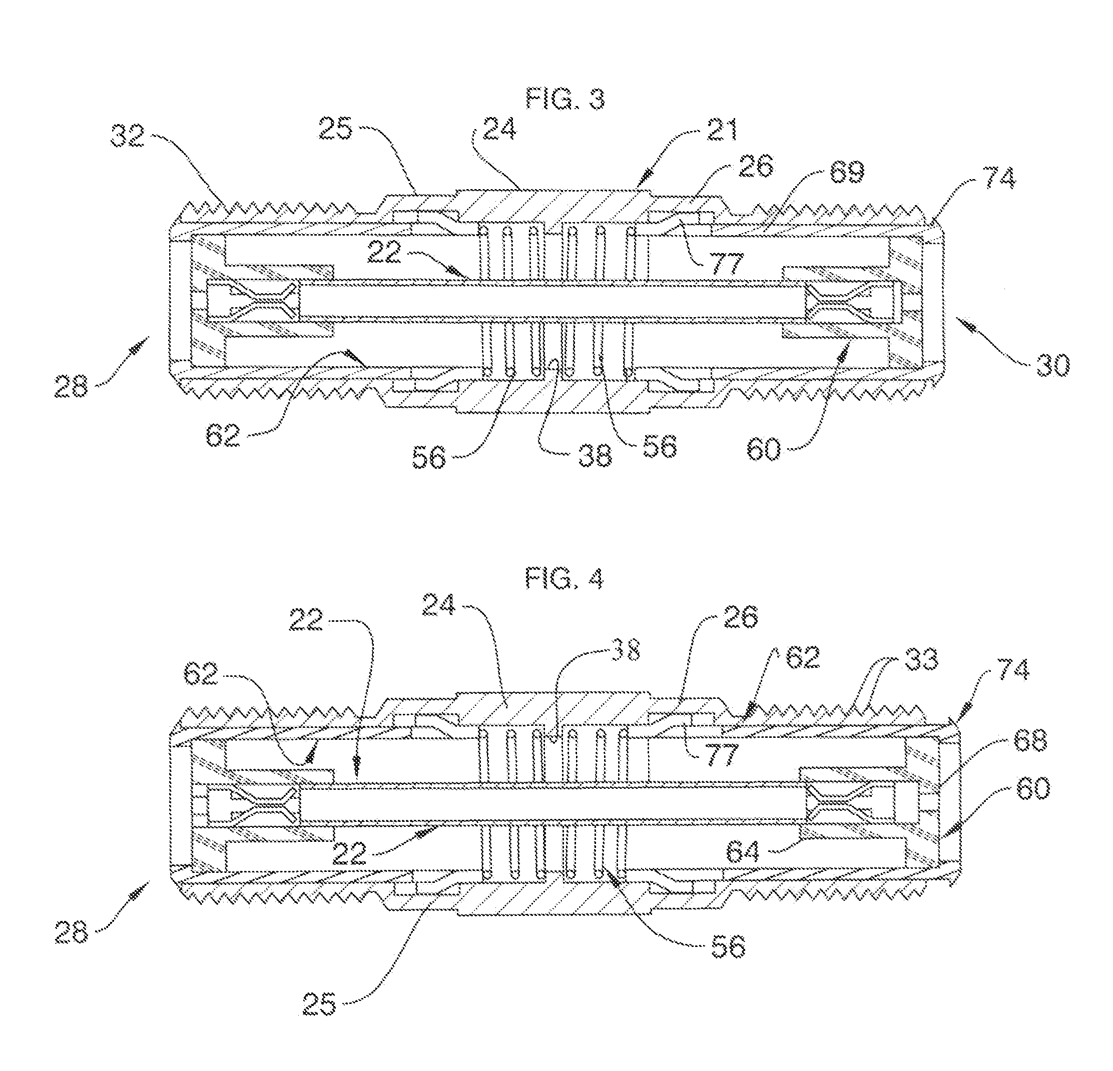 Coaxial barrel fittings and couplings with ground establishing traveling sleeves