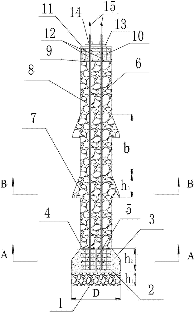 A kind of anti-pull prestressed anchored gravel pile with bottom expansion-multi-stage side expansion and its construction method