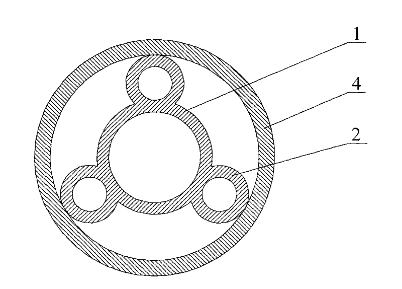 Rotary flexible shaft supporting tube with support blades having single-node cylindrical-annular sections