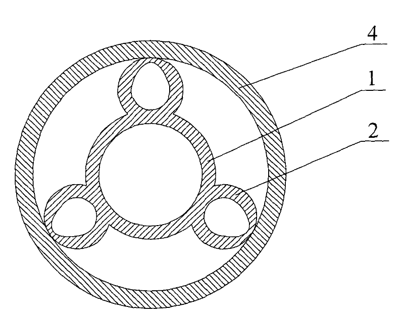 Rotary flexible shaft supporting tube with support blades having single-node cylindrical-annular sections