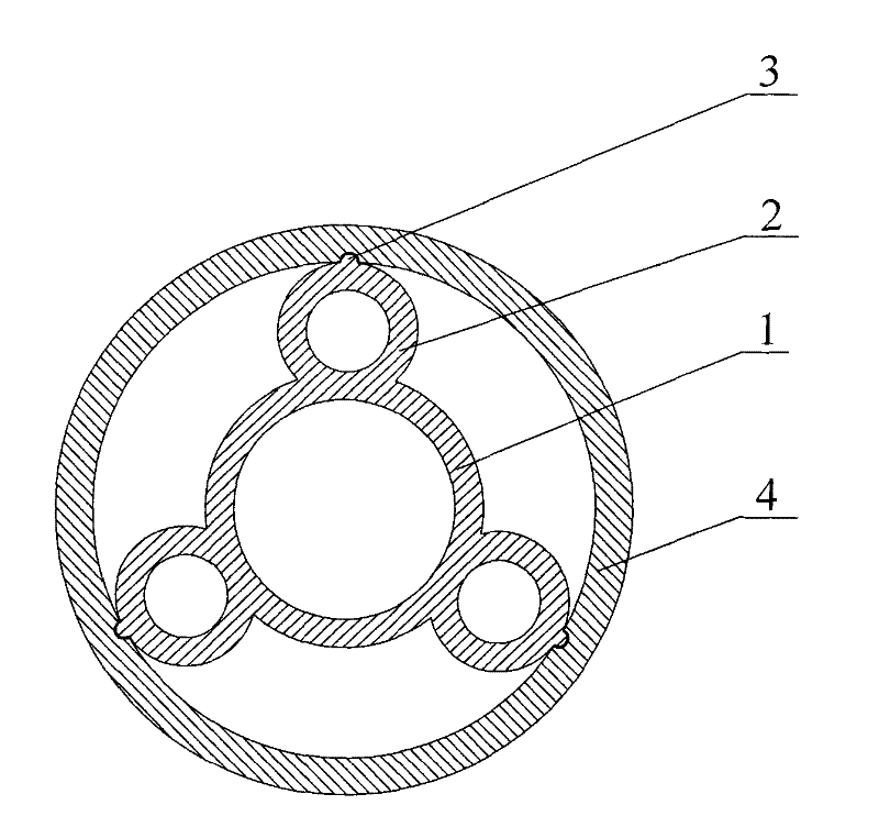 Rotary flexible shaft supporting tube with support blades having single-node cylindrical-annular sections