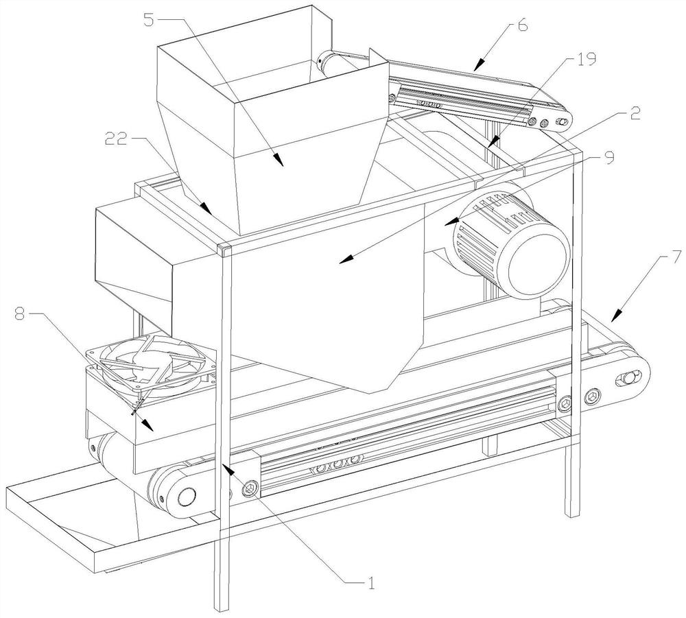 Rice drying and impurity removal device convenient for bagging