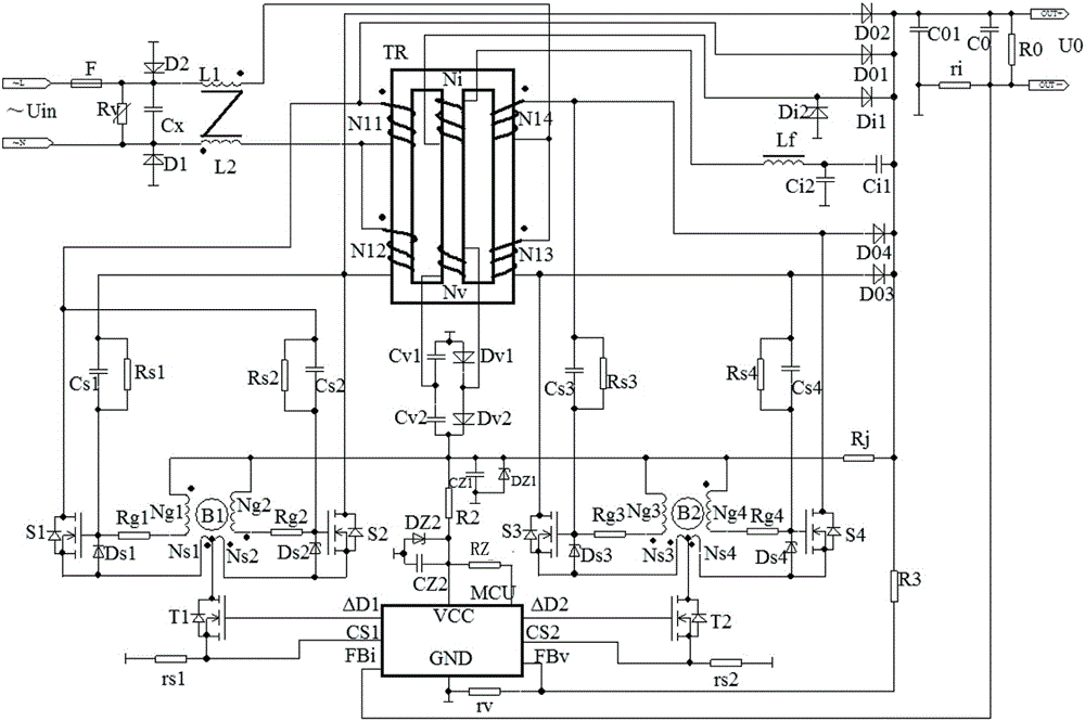 Boost no-DC-magnetic-bias and no-electrolytic-capacitor APFC circuit