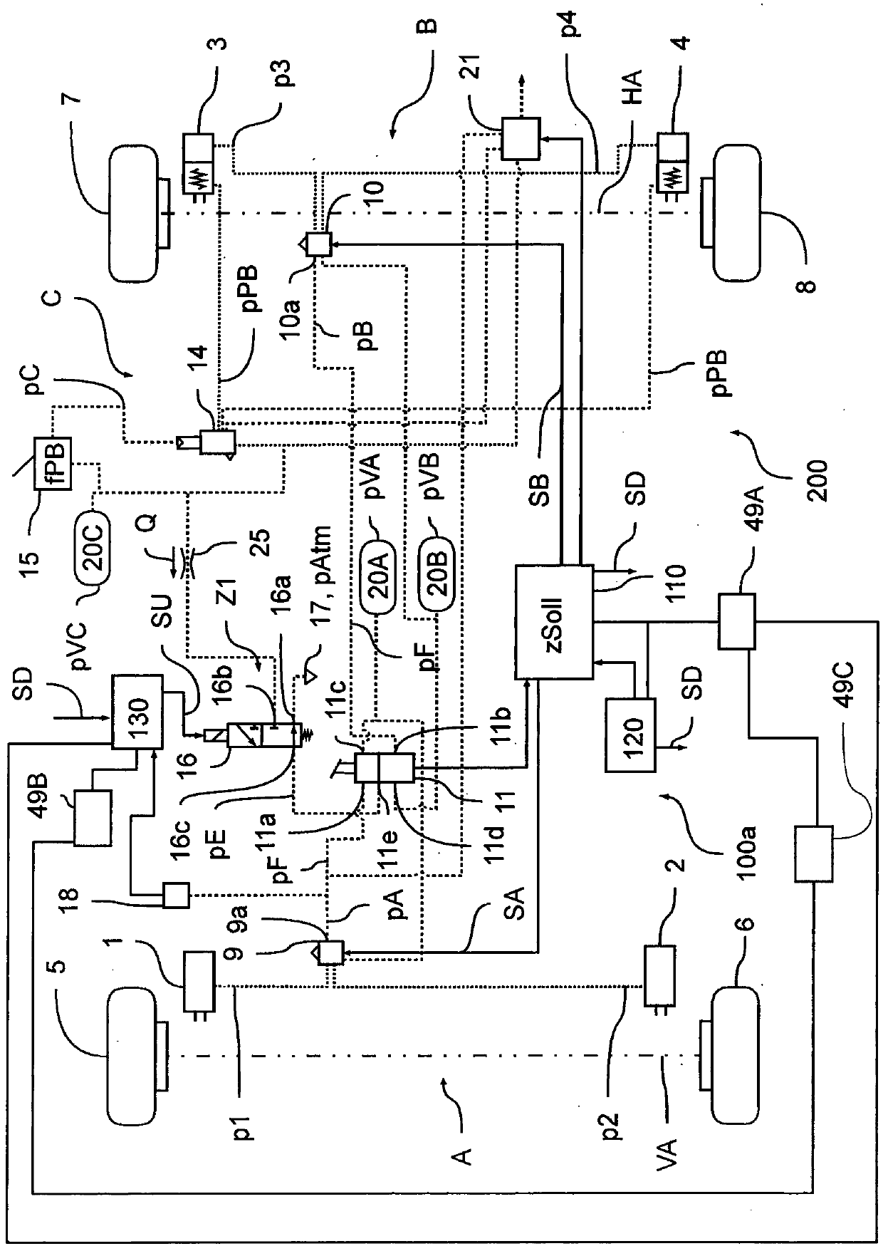 Electronically controllable pneumatic brake system in a utility vehicle and method for electronically controlling a pneumatic brake system in a utility vehicle