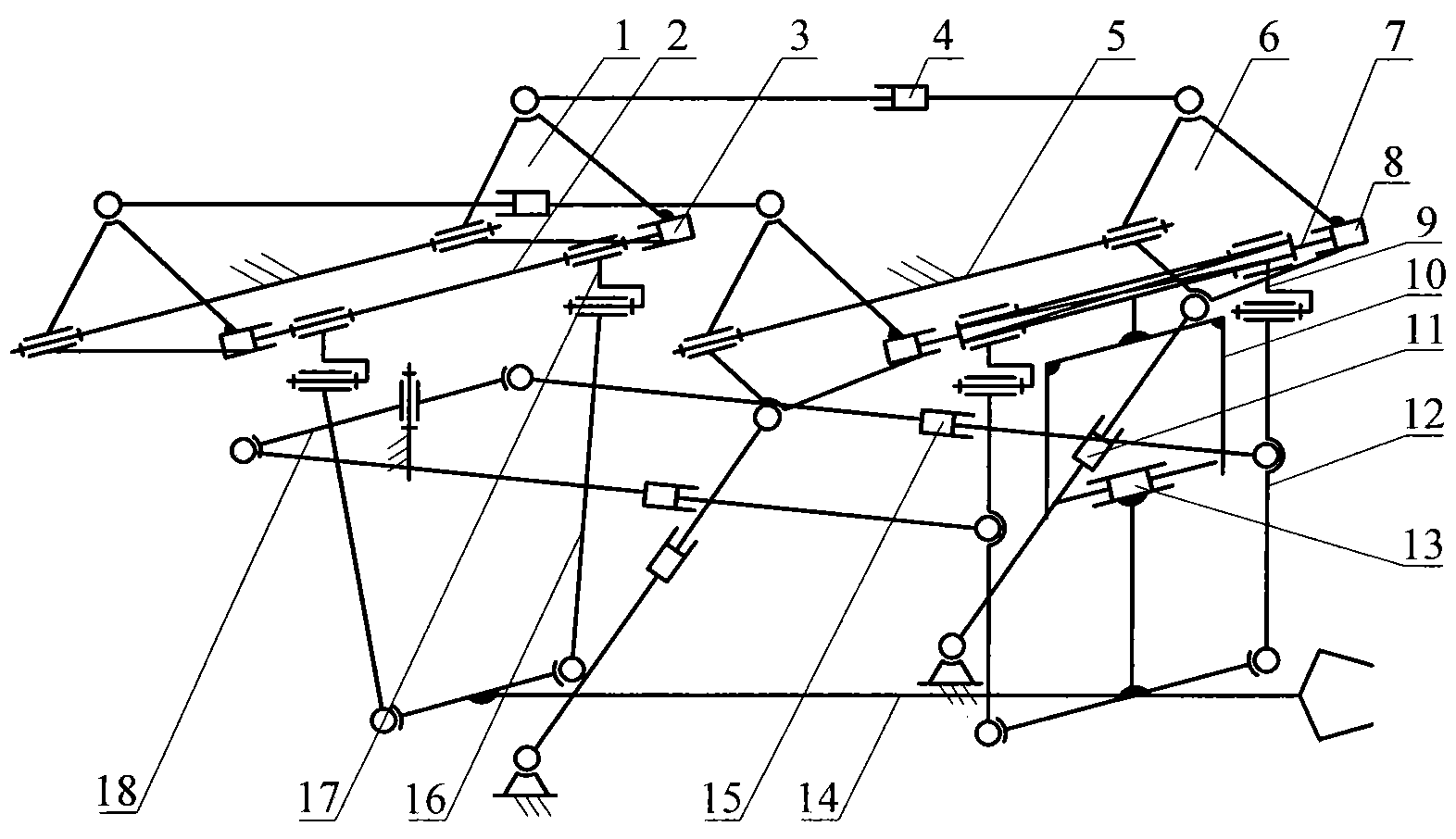 Forging manipulator lifting mechanism with inclined rear suspension rods