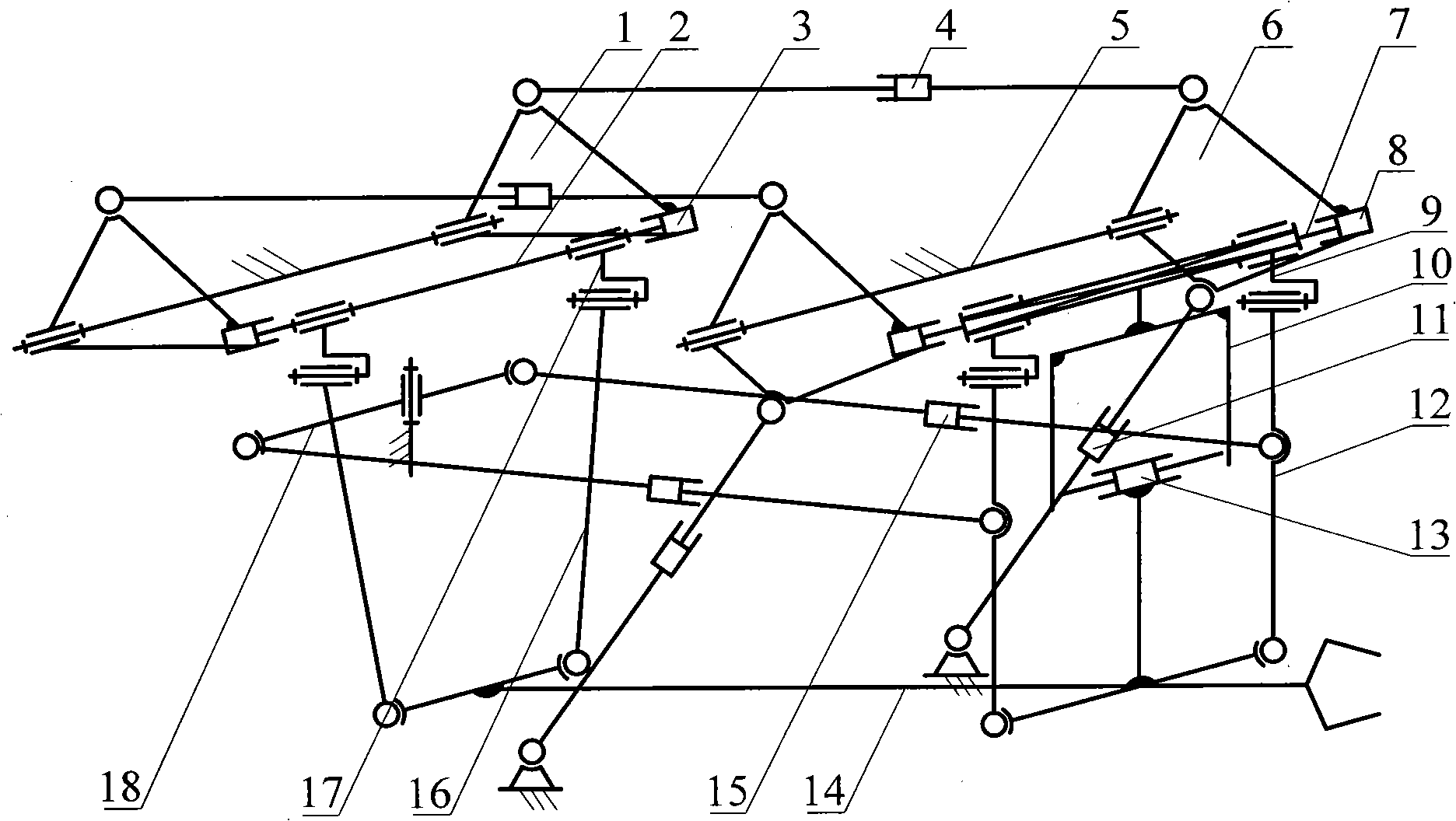 Forging manipulator lifting mechanism with inclined rear suspension rods