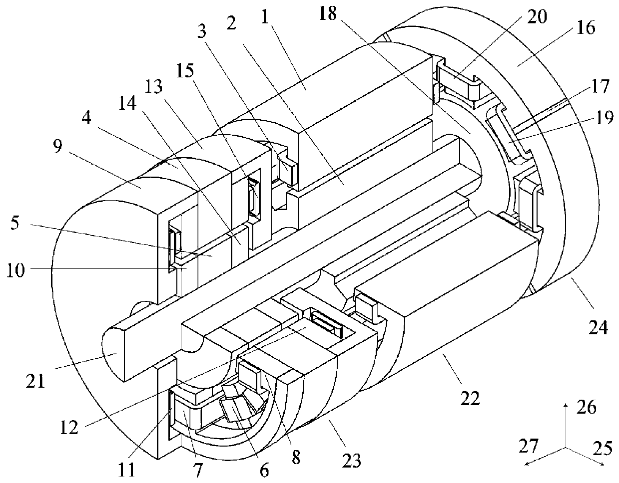 Five-degree-of-freedom electromagnetic-type magnetic suspension switched reluctance motor and control method