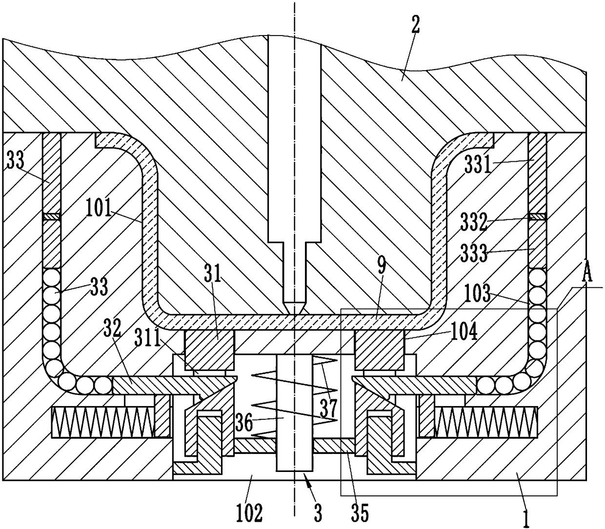 Automatic ejection device for injection molds