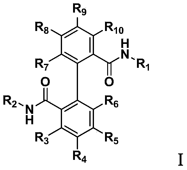 Biphenyl bisamide compound as well as preparation method and application thereof